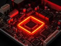 Illuminated central processing unit on a motherboard Royalty Free Stock Photo