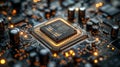 Illuminated central processing unit on a motherboard Royalty Free Stock Photo