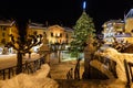Illuminated Central Square of Megeve on Christmas Eve