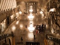 Illuminated Chapel of Saint Kinga in Wieliczka salt mine near Krakow, Poland, Europe