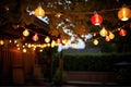 illuminated chinese lanterns hanging in a festoon