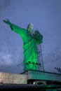 Illuminated Christ Statue at Cristo Luz Complex with repairs taking place - Balneario Camboriu, Santa Catarina, Brazil