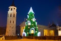 Illuminated Christmas tree in the Old Town of Vilnius, Lithuania, winter 2015-2016 Royalty Free Stock Photo