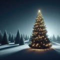 Illuminated Christmas Tree in Snowy Landscape