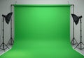 Illuminated Chroma Key Backdrop: Studio Setup with Lights for Digital Compositing