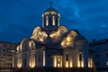 The illuminated church in the night, Norilsk