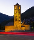 Illuminated church Romanesque church of Sant Climent de Taull at night in Lleida Royalty Free Stock Photo