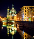Illuminated Church on Spilled Blood with dark sky in Saint Petersburg, Russia Royalty Free Stock Photo