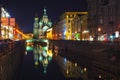 Illuminated Church on Spilled Blood in Saint Petersburg, Russia. Royalty Free Stock Photo