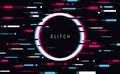 An illuminated circle frame with glitch effect and a place for text Distorted glitch style modern background, glow design for