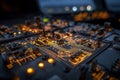 Illuminated circuit board in airplane dashboard showcasing glowing traces during nighttime flight operations Royalty Free Stock Photo