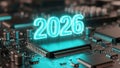 Futuristic 2026 Technology Concept with Circuit Board Royalty Free Stock Photo