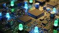 Illuminated circuit board with multiple integrated circuits Royalty Free Stock Photo