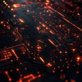 Illuminated Circuit Board Patterns Showcase the Beauty of Technology in a Dark, Mysterious Space