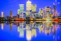 Illuminated cityscape in Canary Wharf, a major business district Royalty Free Stock Photo