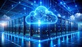 Illuminated cloud computing server, data processing and storage in action cloud Royalty Free Stock Photo