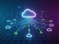 Illuminated cloud network in digital grid Royalty Free Stock Photo