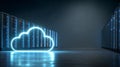 Illuminated Cloud Symbol in Modern Data Center Server Room Network Technology Cloud Computing AI generated. Royalty Free Stock Photo