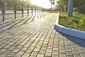 Illuminated cobbled street of the city in summer