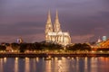 Illuminated Cologne Cathedral at night in Cologne