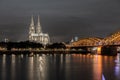 Illuminated Cologne Cathedral at night in Cologne