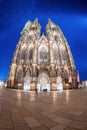 Illuminated Cologne Cathedral at night Royalty Free Stock Photo