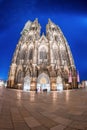 Illuminated Cologne Cathedral at night