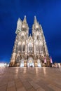 Illuminated Cologne Cathedral at night Royalty Free Stock Photo