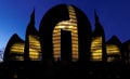 Illuminated cologne mosque at dusk