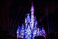 Illuminated and colorful Cinderella Castle in One Upon a Time Show at Magic Kingdom 1