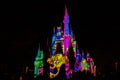 Illuminated and colorful Cinderella Castle in One Upon a Time Show at Magic Kingdom 6