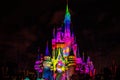 Illuminated and colorful Cinderella Castle in One Upon a Time Show at Magic Kingdom 82.