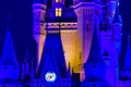 Illuminated colorful Cinderella`s Castle in Magic Kingdom at Walt Disney World.