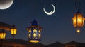 An illuminated colorful ramadan lantern against...