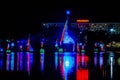 Illuminated and colorful Sea of Christmas Trees and partial view of Reinassance Hotel at Seaworld 12.