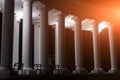 Illuminated columns with white light. Many columns on the house