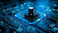 Illuminated computer chip representing the concept of cyber security and data protection