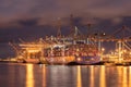 Illuminated container terminal Port of Antwerp at night