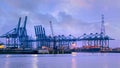 Illuminated container terminal at twilight, Port of Antwerp