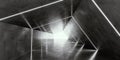 Illuminated corridor. dark abstract industrial Sci-Fi cement wall studio room interior Royalty Free Stock Photo