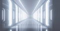Illuminated corridor interior design. futuristic streamlined interior space design. generative ai