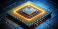 Illuminated CPU Heart of Computing Power AI-Created Content