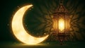 Illuminated Crescent Moon and Hanging Lantern Royalty Free Stock Photo