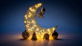Illuminated Crescent Moon with Star and Ornaments Royalty Free Stock Photo