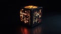 Illuminated Cube Displaying Binary Code Patterns in Dark Environment Royalty Free Stock Photo