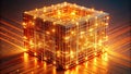 Illuminated cube a futuristic network visualization of interconnected data streams and nodes. Generative AI Royalty Free Stock Photo