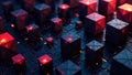Illuminated cubes on a technological surface abstract representation of data processing and network connectivity. Generative AI Royalty Free Stock Photo