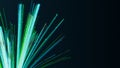 Illuminated cyan fiber optic cables with moving data. Glowing internet data streams. Digital transmission. 3d render Royalty Free Stock Photo