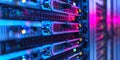 Illuminated Data Server Racks Within a Modern and Efficient Data Center Environment Royalty Free Stock Photo