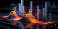 Illuminated Data Waves and Abstract Bar Graphs in Orange and Yellow Hues technology Royalty Free Stock Photo